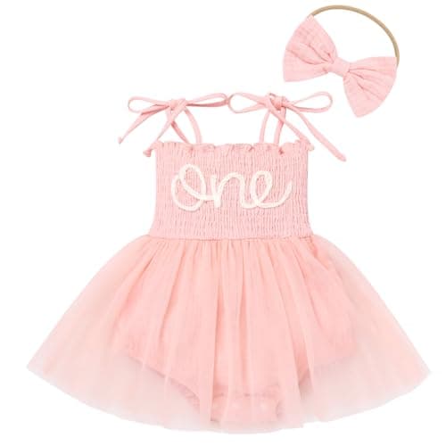 Baby Girls 1st Birthday Romper Tutu Dress - One Year Old Party Outfit
