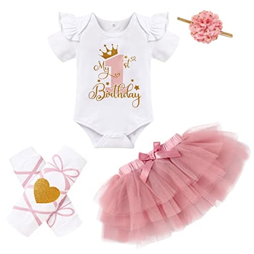 GRNSHTS Baby Girl 1st Birthday Cake Smash Tutu Outfit Set
