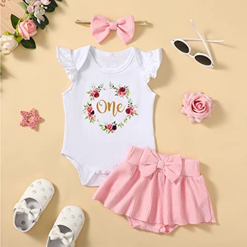 Aslaylme Baby Girl 1st Birthday Floral Skirt Set