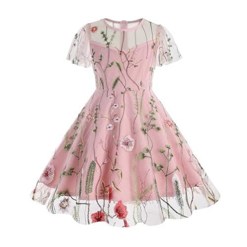 Vintage Floral Embroidered Mesh Dress