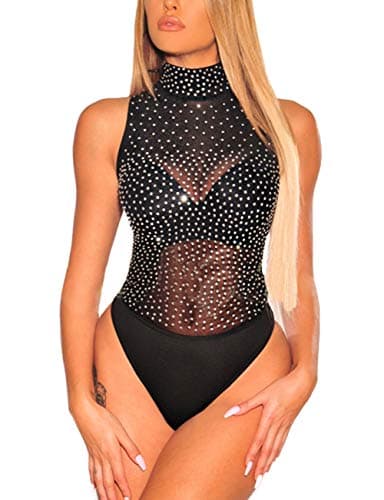 Sheer Mesh Long Sleeve Bodysuit for Women