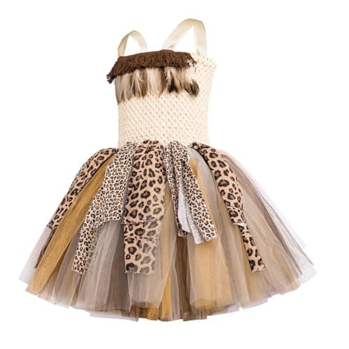 IMEKIS Toddler Girl Cavegirl Halloween Costume with Tutu and Headband