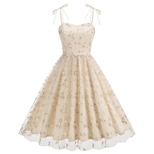 Vintage Embroidered Floral Tulle Prom Dress for Women