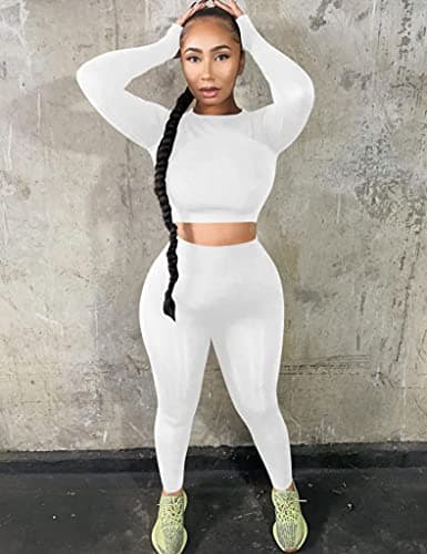 Kaximil Women's Workout Tracksuit Set Long Sleeve Crop Top High Waist Legging