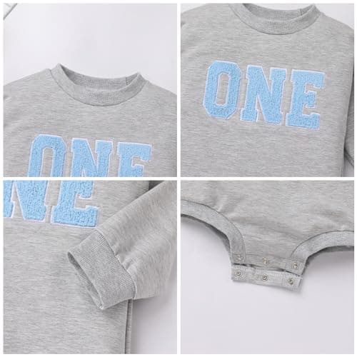 Baby Girls and Boys 1st Birthday Boho Romper and Sweatshirt Outfit for Fall/Winter Cake Smash Photo Shoot