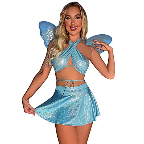 IMEKIS Women's Shiny Rave Outfit Halloween Costume Set