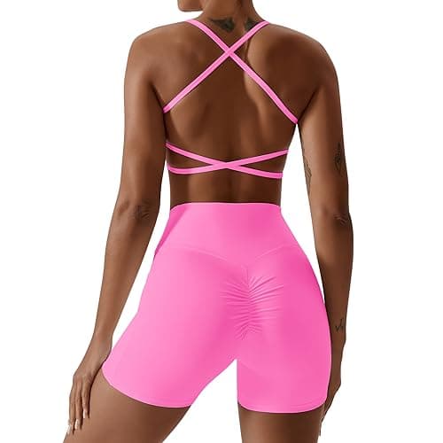 IWEMEK ABOCIW Women's Cross-Back Workout Bra & Shorts Set
