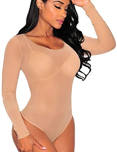 Sheer Mesh Turtleneck Bodysuit for Ladies