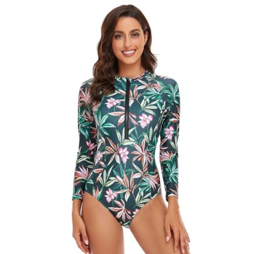 IMEKIS Women's Long Sleeve Rash Guard Swim Suit UV Protection
