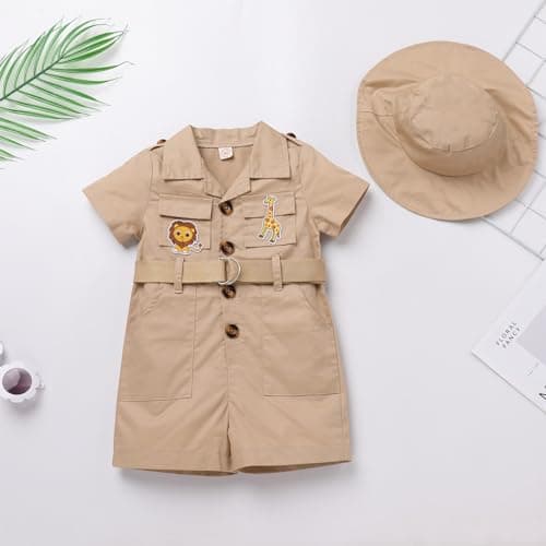 IMEKIS Toddler Safari Outfit with Hat & Lion for Birthday Photoshoot