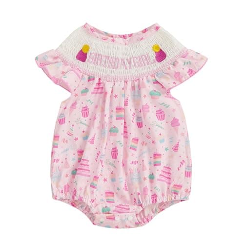 Amiblvowa Baby Girl 1st Birthday Sleeveless Embroidery Smocked Romper