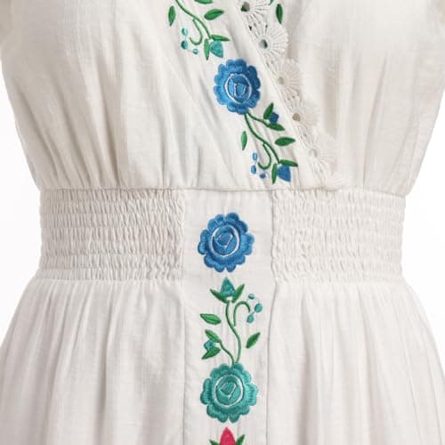 IMEKIS Women's Mexican Fiesta Floral Embroidered Maxi Dress