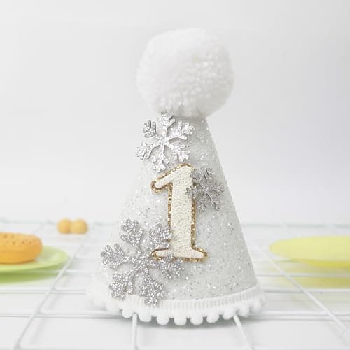 KOJIN Snowflake Birthday Crown for Baby, Winter Onederland Hat, Silver & Pink