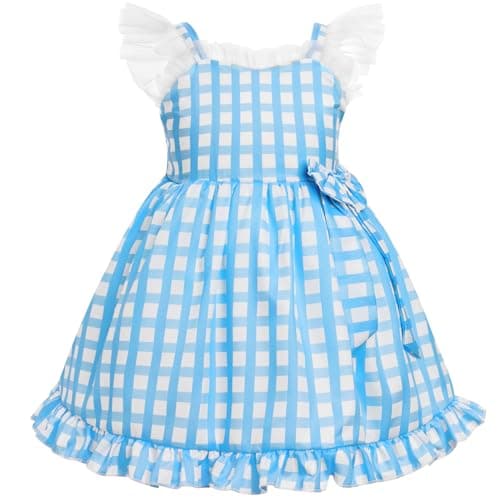 IMEKIS Toddler Girl Easter Blue Plaid Dress for Birthday Photoshoot 1-5T