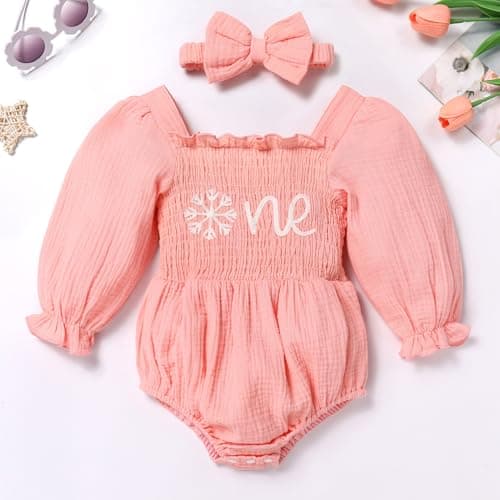 1st Birthday Outfit for Baby Girl: Pumpkin and Snowflake Romper