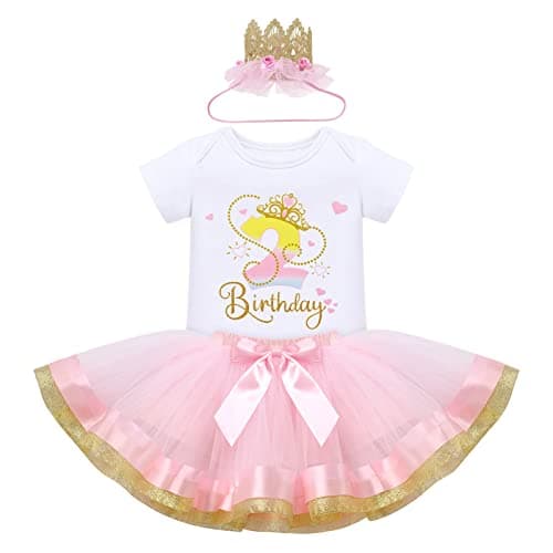 ODASDO Baby Girl 1st/2nd/3rd Birthday Party Cake Smash Tutu Set 3pcs