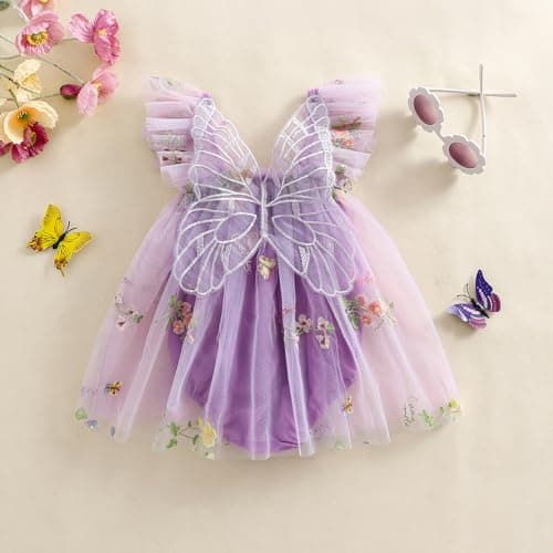 SHIBAOZI Baby Girls Flower Butterfly Embroidery Sleeveless Romper