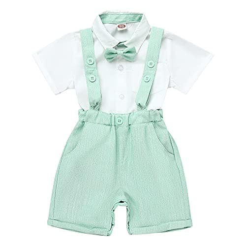 IMEKIS Baby Boy Baptism Outfit with Bowtie and Suspenders