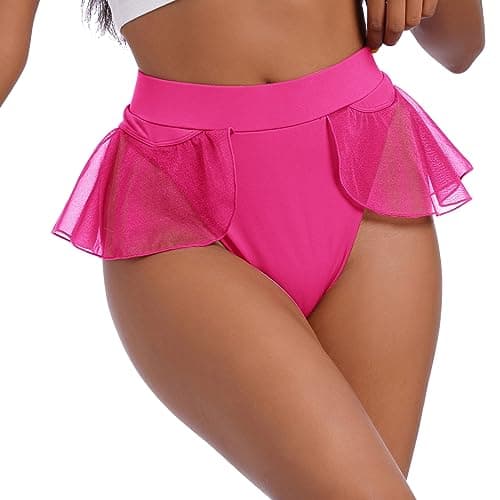 IMEKIS Women Pole Dance Shorts - Rave Bottoms with Ruffles Mesh
