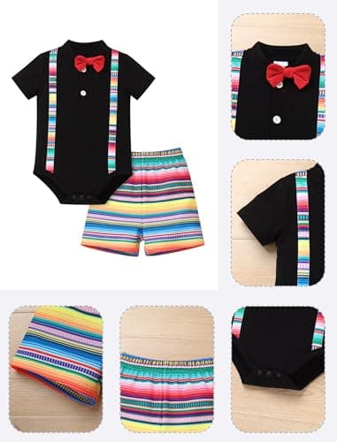 IMEKIS Baby Boys Mexican Bowtie Romper Shorts Set Ethnic Birthday Wear