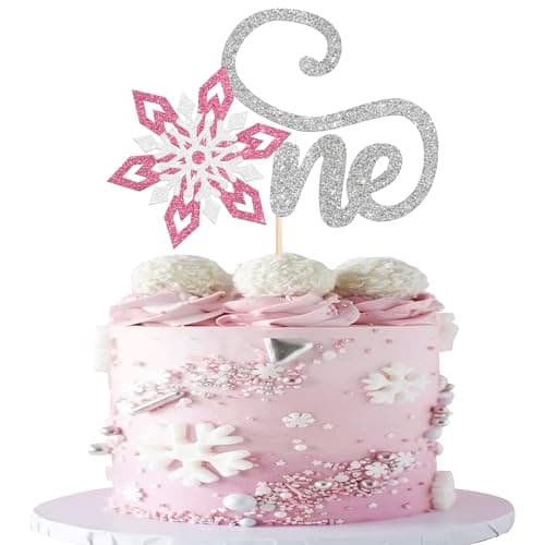 Rsstarxi 1 Pack Snowflake 1st Birthday Cake Topper Silver Glitter Party Decor