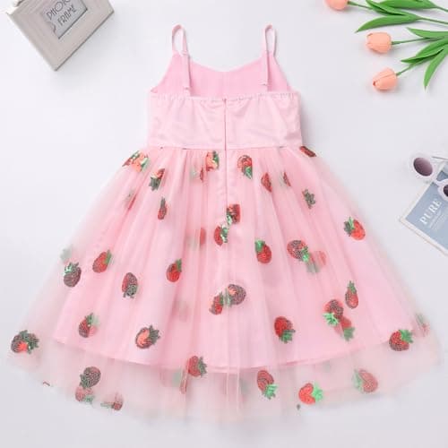 IMEKIS Kid's Strawberry Birthday Tulle Dress for 1-6T Pageant Parties