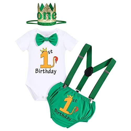 IMEKIS Baby Boys 1st Birthday Jungle Safari Romper Suspenders Shorts Hat Set