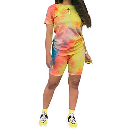 KINIKO Women's Casual Fashion Sports Suit Set - Short Sleeve Top and Pants