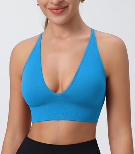 SHAEND Women's Deep V-Neck Padded Sports Bra with Criss Cross Straps Yoga Top