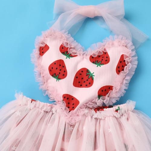 IMEKIS Strawberry Pink Heart 1st Birthday Outfit