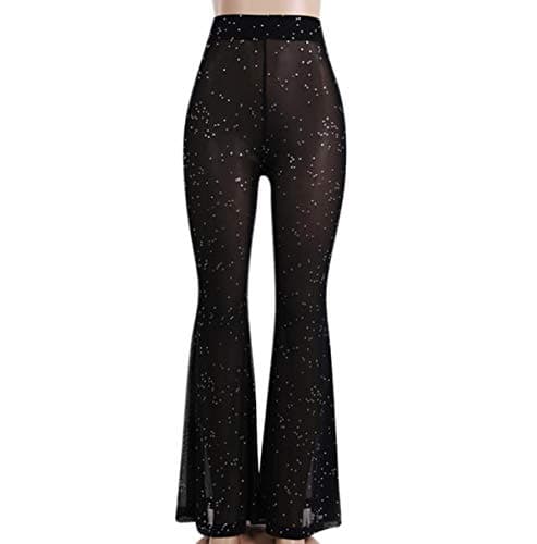 JUMISEE Women's Flared Mesh Sheer Pants for Dance Festival Clubwear