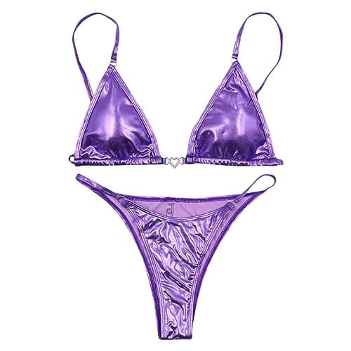 ZGMYC Women's Holographic Snakeskin Triangle Bikini with Sexy Cutout Mini Skirt