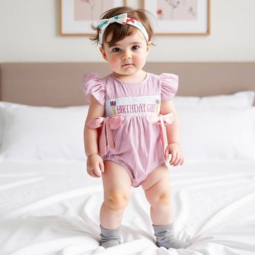 Xiaodriceee Baby Girl's First Birthday Outfit Smocked Bodysuit
