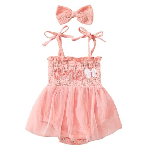 Baby Girls 1st Birthday Romper Tutu Dress - One Year Old Party Outfit