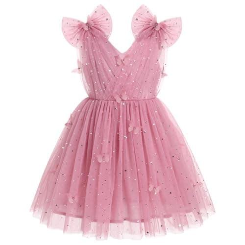 Toddler Girls' Butterfly Dress with Sparkle Sequins - Formal Birthday Wedding Outfits (2-10T)