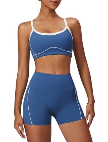 Color Block QBGJTD Women's Workout Set - Sports Bra & Lift Shorts Gym Wear