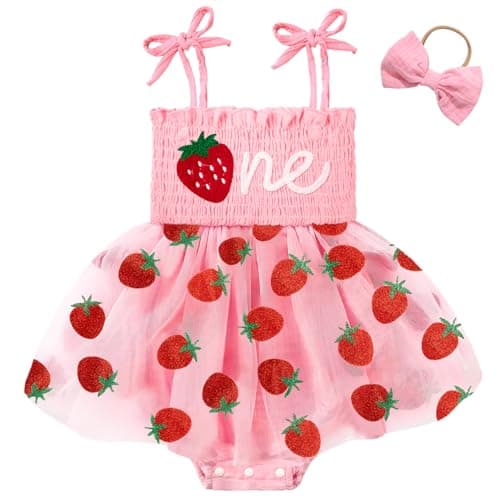 HONGTEYA Baby Girl 1st Birthday Outfit Lace Romper Summer Dress