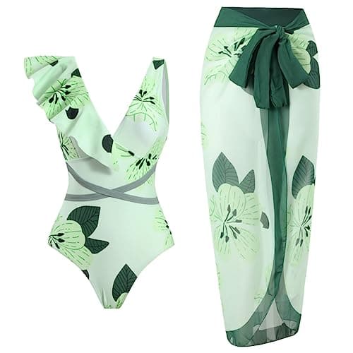 IMEKIS Women’s Floral Print Bikini Set with Wrap Skirt