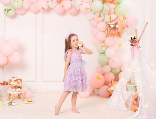 OBEEII Toddler Butterfly Embroidered Tulle Dress for Birthday Party