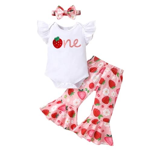 YOUNGER TREE Baby Girl 1st Birthday Outfit: Romper & Flared Pants
