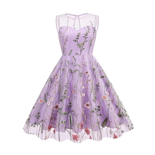 Embroidered Floral Lace Dress for Girls - Sleeveless Cocktail Swing Dress