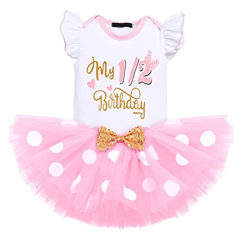 Baby Girl Birthday Outfit Set: Romper Top, Polka Dots Tutu Skirt, Headband