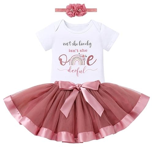 ODASDO Baby Girl's First Birthday Outfit with Flower Print Romper & Tutu Skirt Set