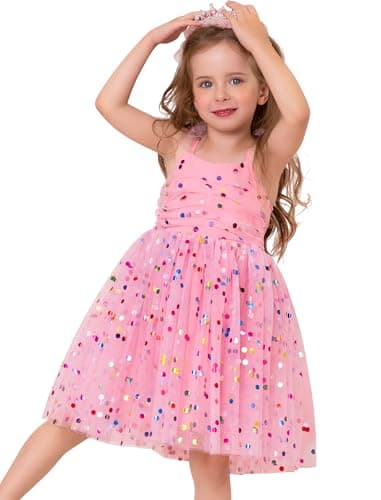 ODOLDI Toddler Princess Tutu Birthday Dress Sleeveless Spaghetti Straps