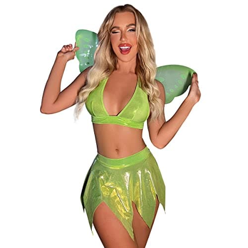 IMEKIS Women's Shiny Rave Outfit Halloween Costume Set