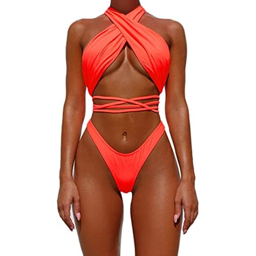 JUMISEE Women's Neon Hologram Strappy Bikini for Rave Party