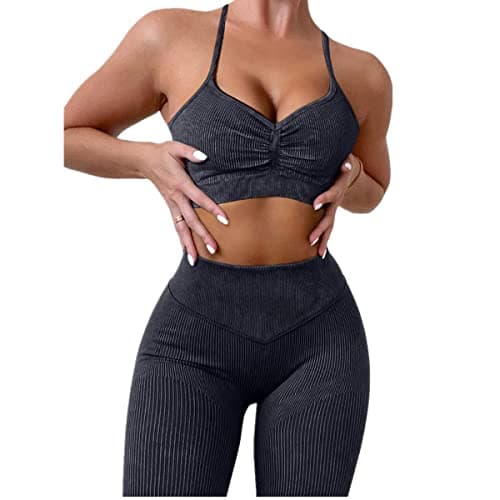 ABOCIW Women's Ribbed Seamless High Waist Scrunch Leggings with Sport Bra