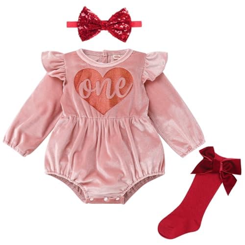 IMEKIS Baby Girls Winter Snowflake 1st Birthday Outfit Romper + Headband + Socks