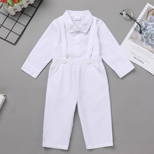 Christening Outfit for Toddler Boy with Bowtie and Suspenders
