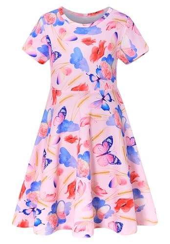 RAISEVERN Toddler Girls Short Sleeve Casual Midi Sundress 4-9T